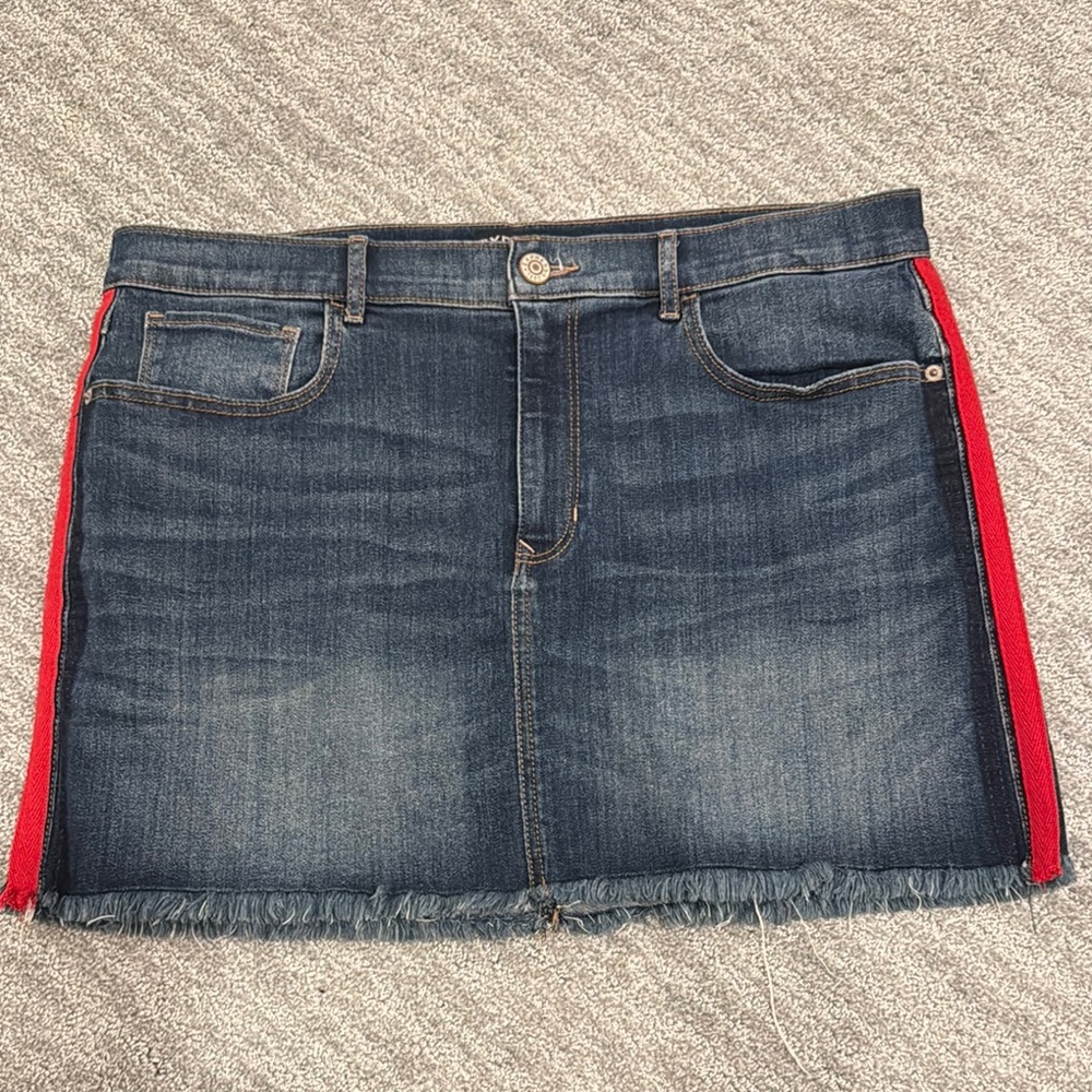 Express Denim Mini Skirt with Red Side Stripes